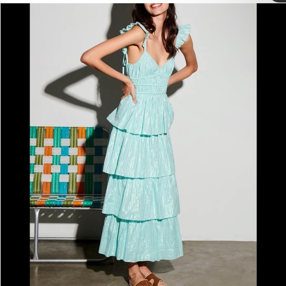 Saylor Myrtle Dress - Aqua / Mint Shimmer Maxi Dress